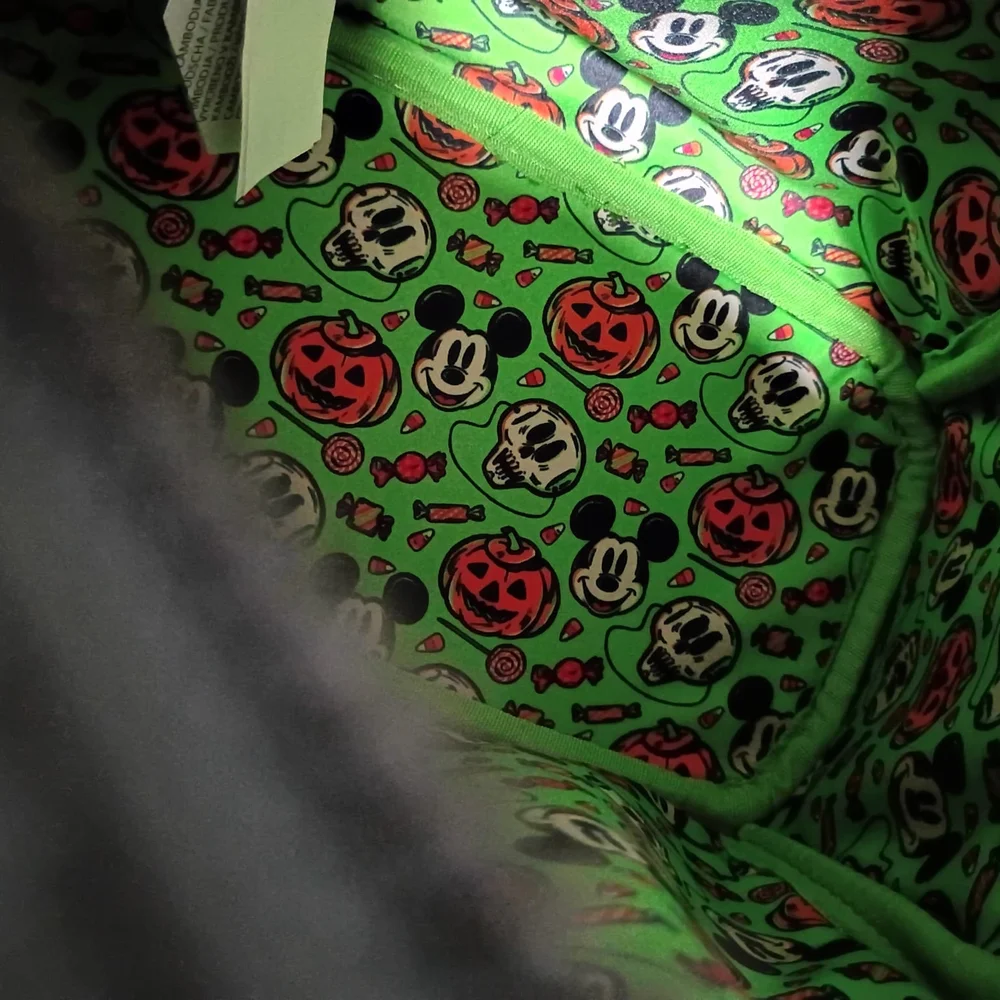 Loungefly Disney Gray Bagpack with Green Mickey Halloween Interior
